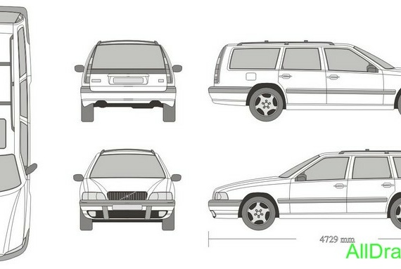 Volvo V70 XC (2000) (Вольво В70 XC (2000)) - чертежи (рисунки) автомобиля